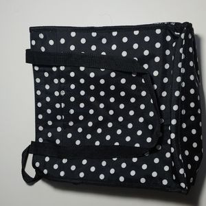 Small tote black with white poka dots 12" x 12"